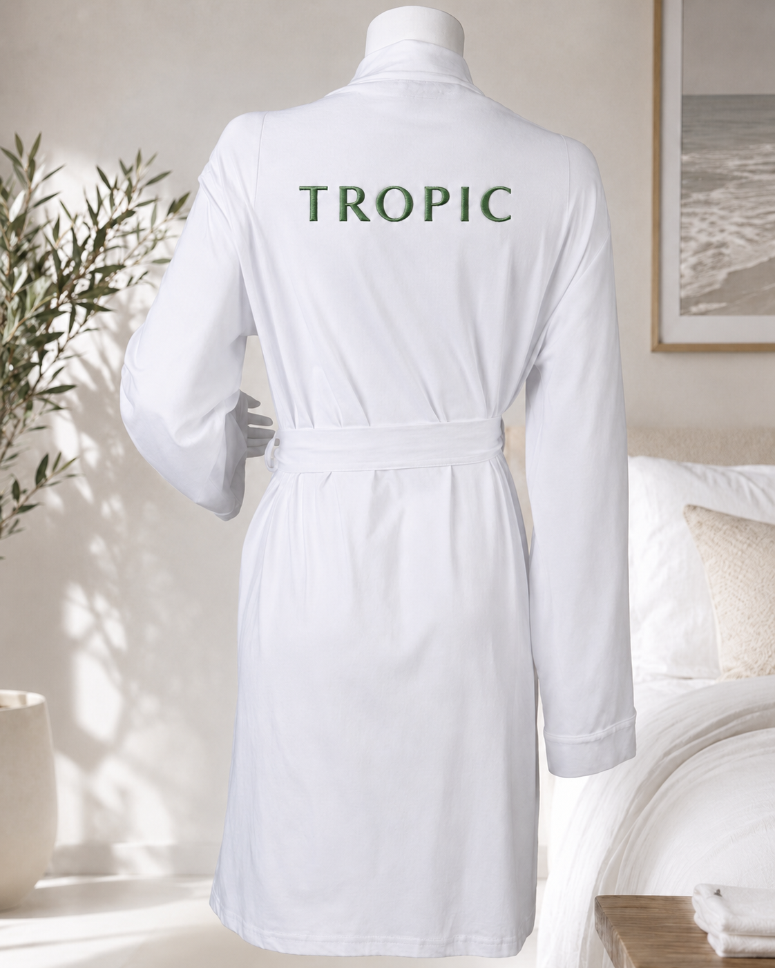 Embroidered Tropic Cotton Wrap Robe